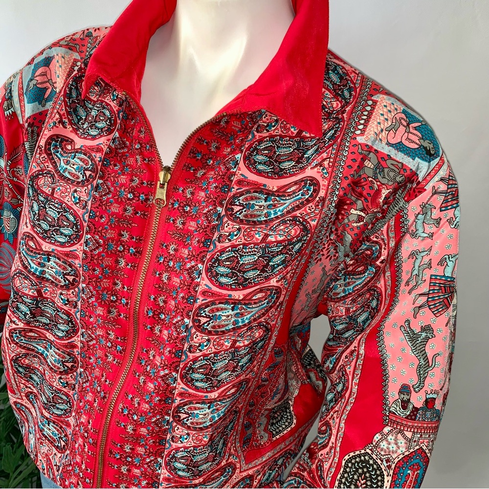 Vintage Vibrant Artsy Reversible Bomber Jacket Quilted - Picture 4 of 15